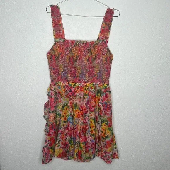 NWT Alice + Olivia Jocelyn Smocked Mini Dress Size 12 - Picture 2 of 16